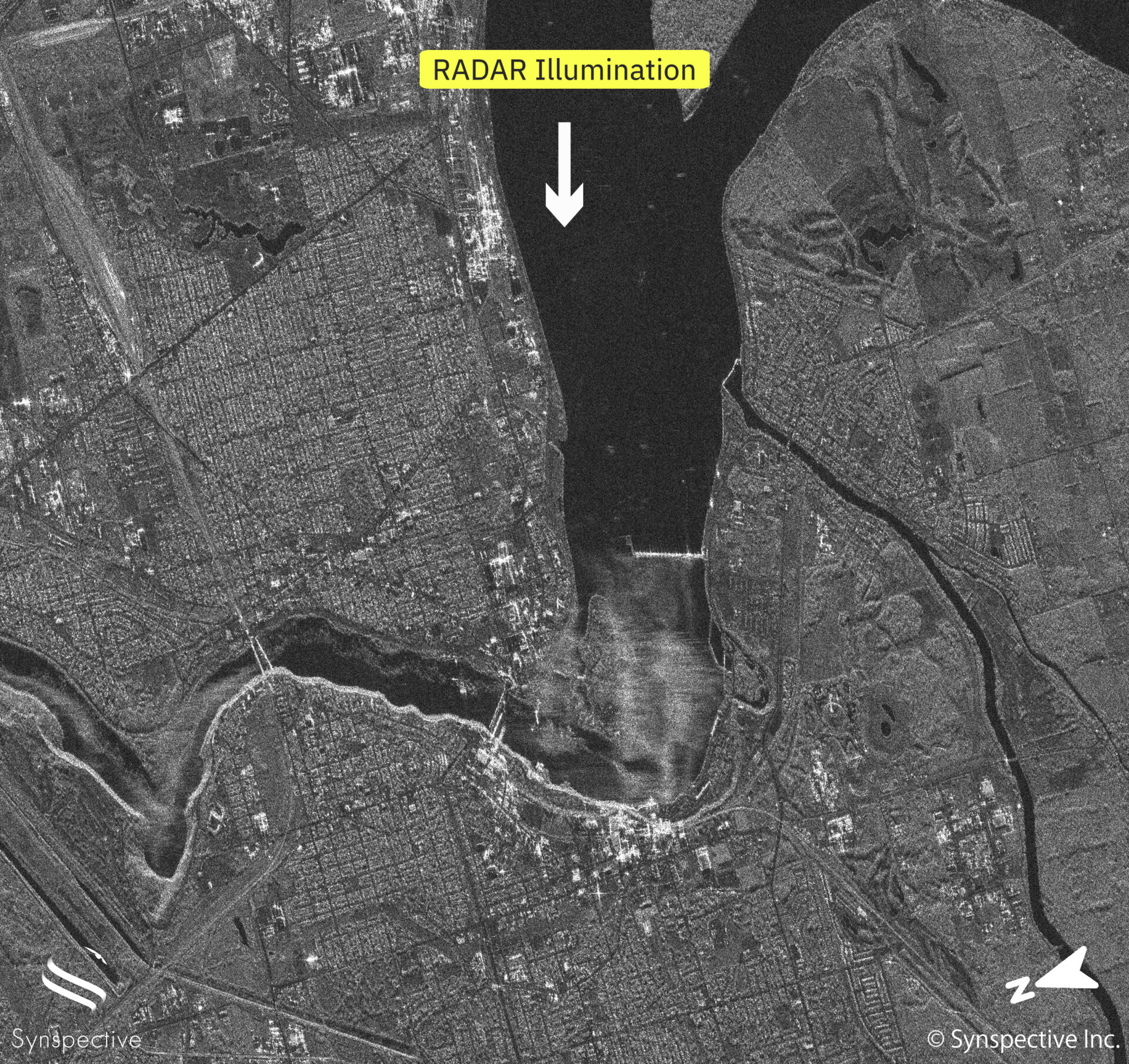Synspective’s "StriX-α" has taken a SAR Stripmap image of the Niagara Falls